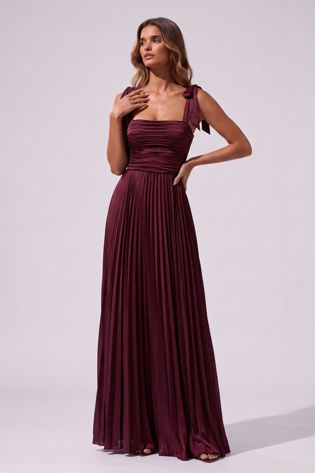 A-Line Floor Length Acetate Satin Chiffon Special Occasion Dress CS1083 - Wine - COCOMELODY